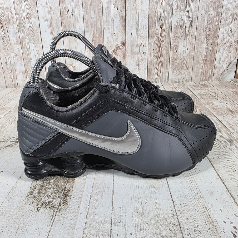 Nike Shox Junior Black Metallic Silver Grey Sneakers 454339-020 Womens Size 6